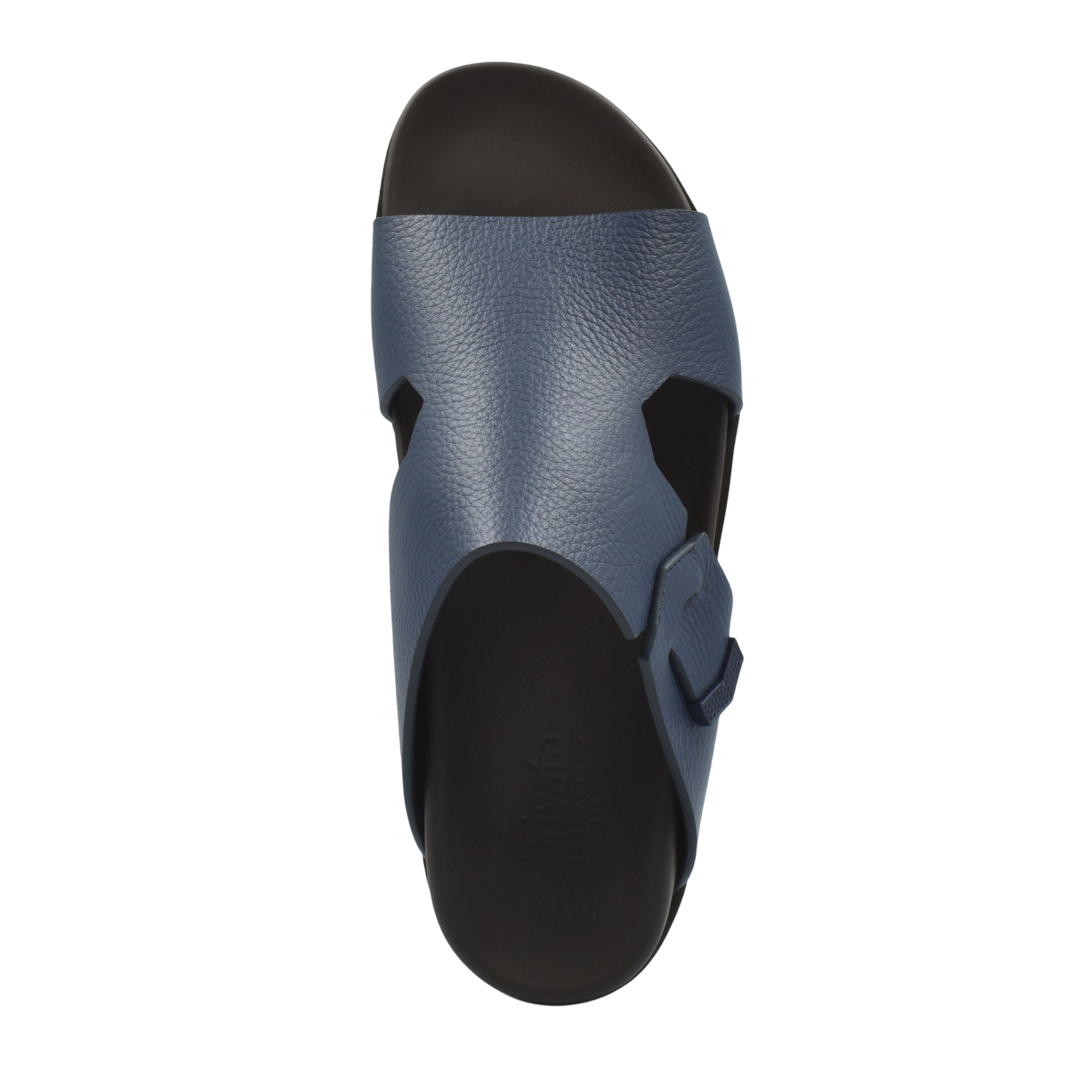 Blue luxury leather sandals with textured upper and adjustable buckle strap for comfort