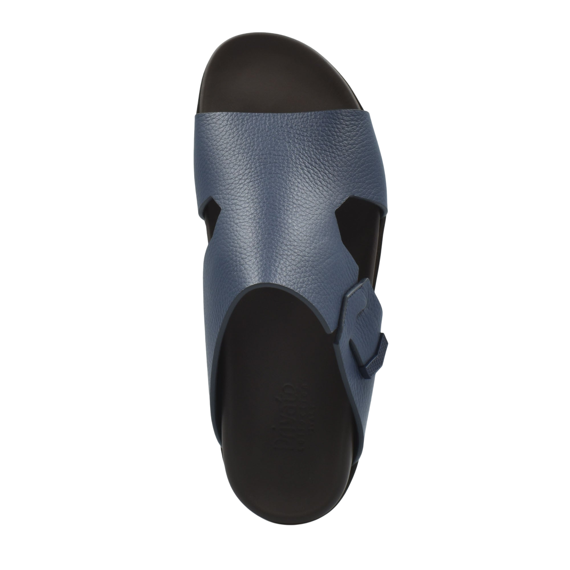 Blue luxury leather sandals with textured upper and adjustable buckle strap for comfort