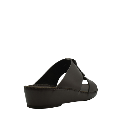 Brown luxury leather sandals with wedge heel and open toe design from Private collection