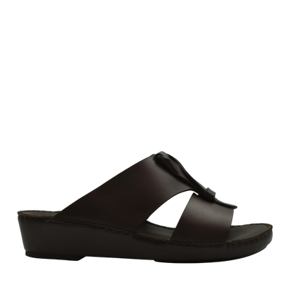 Private collection luxury leather sandals in dark brown with a wedge heel and slip-on design