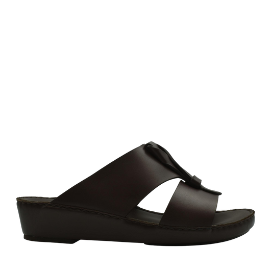 Private collection luxury leather sandals in dark brown with a wedge heel and slip-on design