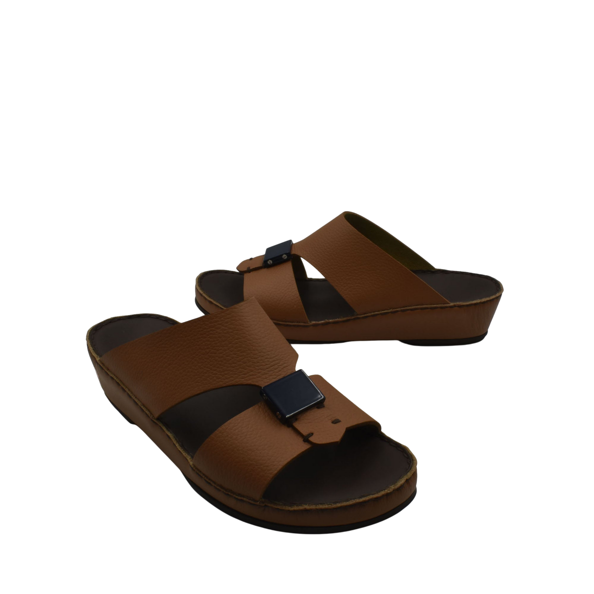 Brown luxury leather sandals with double straps and black buckle detail for comfort and style