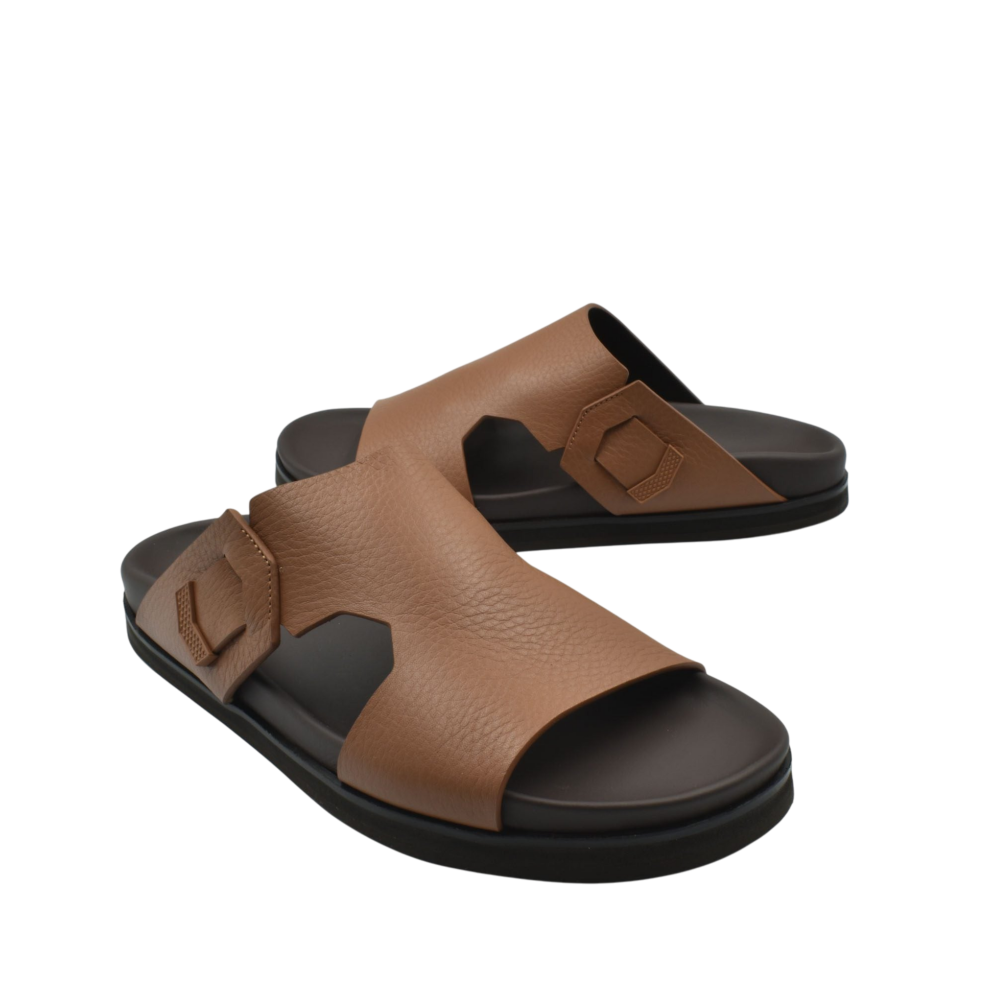 Brown luxury leather sandals with black sole and adjustable strap from private collection