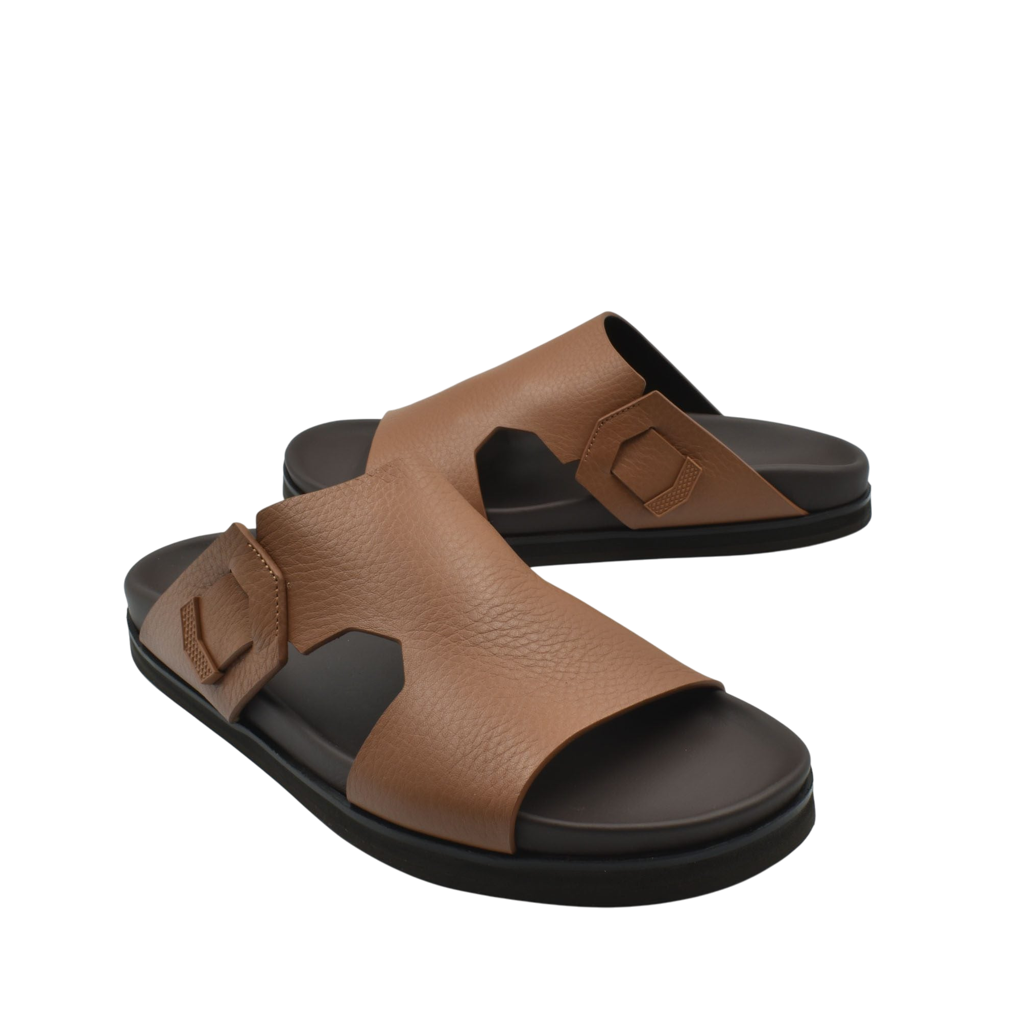 Brown luxury leather sandals with black sole and adjustable strap from private collection