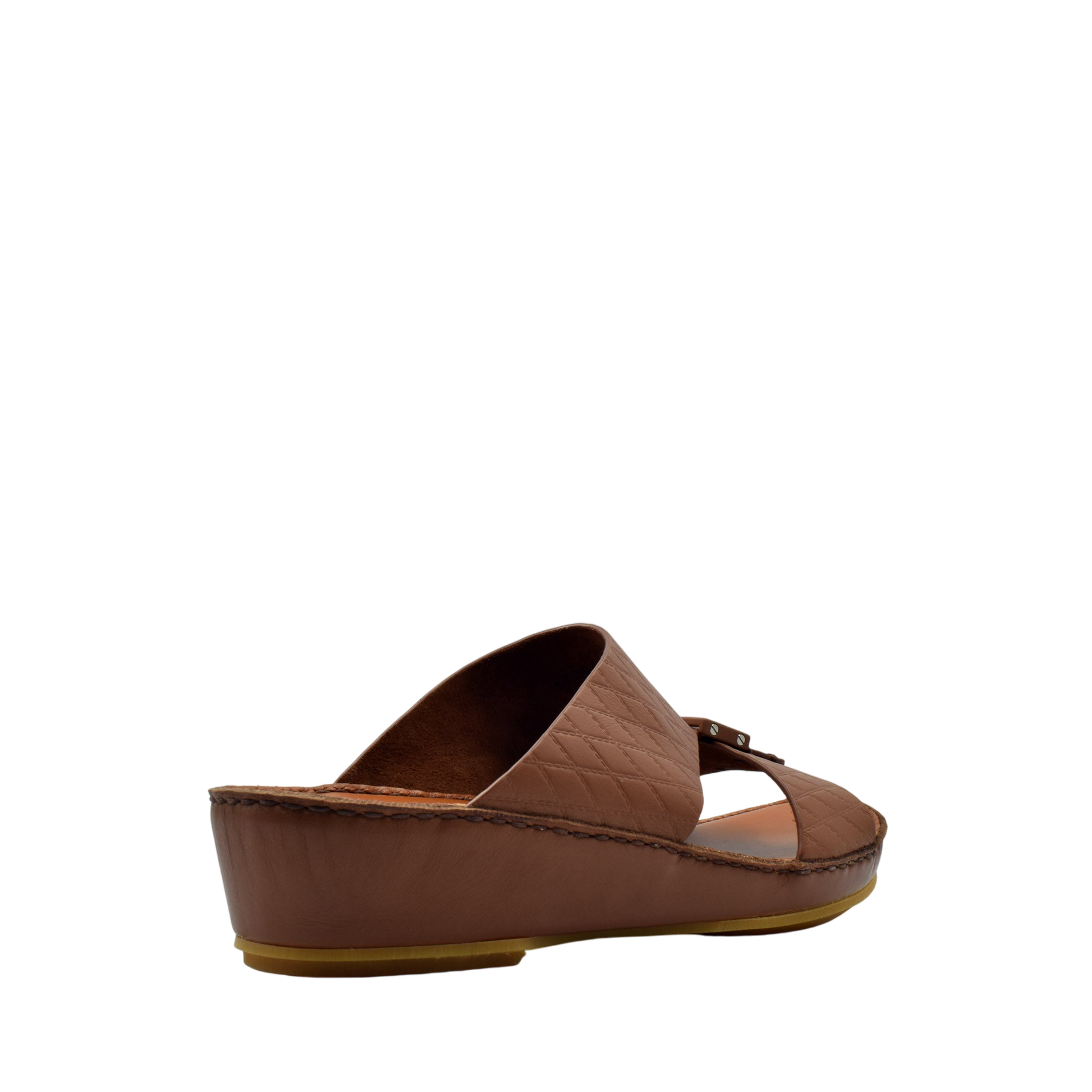 Brown luxury leather sandals with cushioned wedge sole and wide strap for comfort