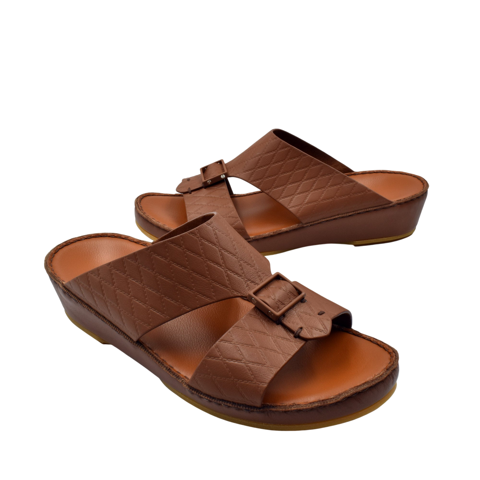 Private Collection brown luxury leather sandals with quilted upper and adjustable buckle straps