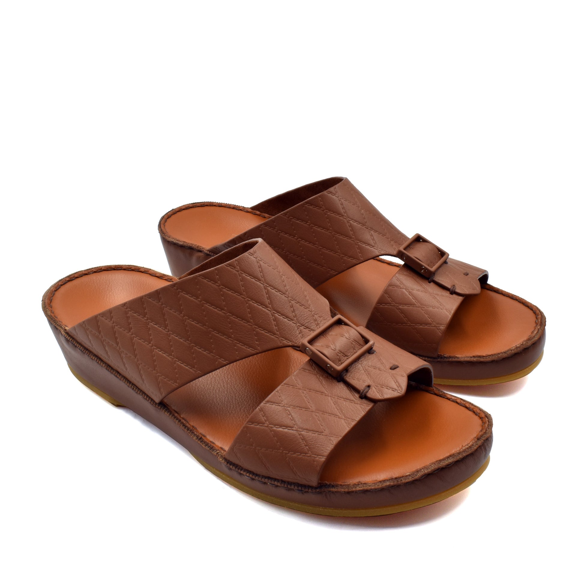Private Collection luxury leather sandals in brown with quilted straps and buckle detail