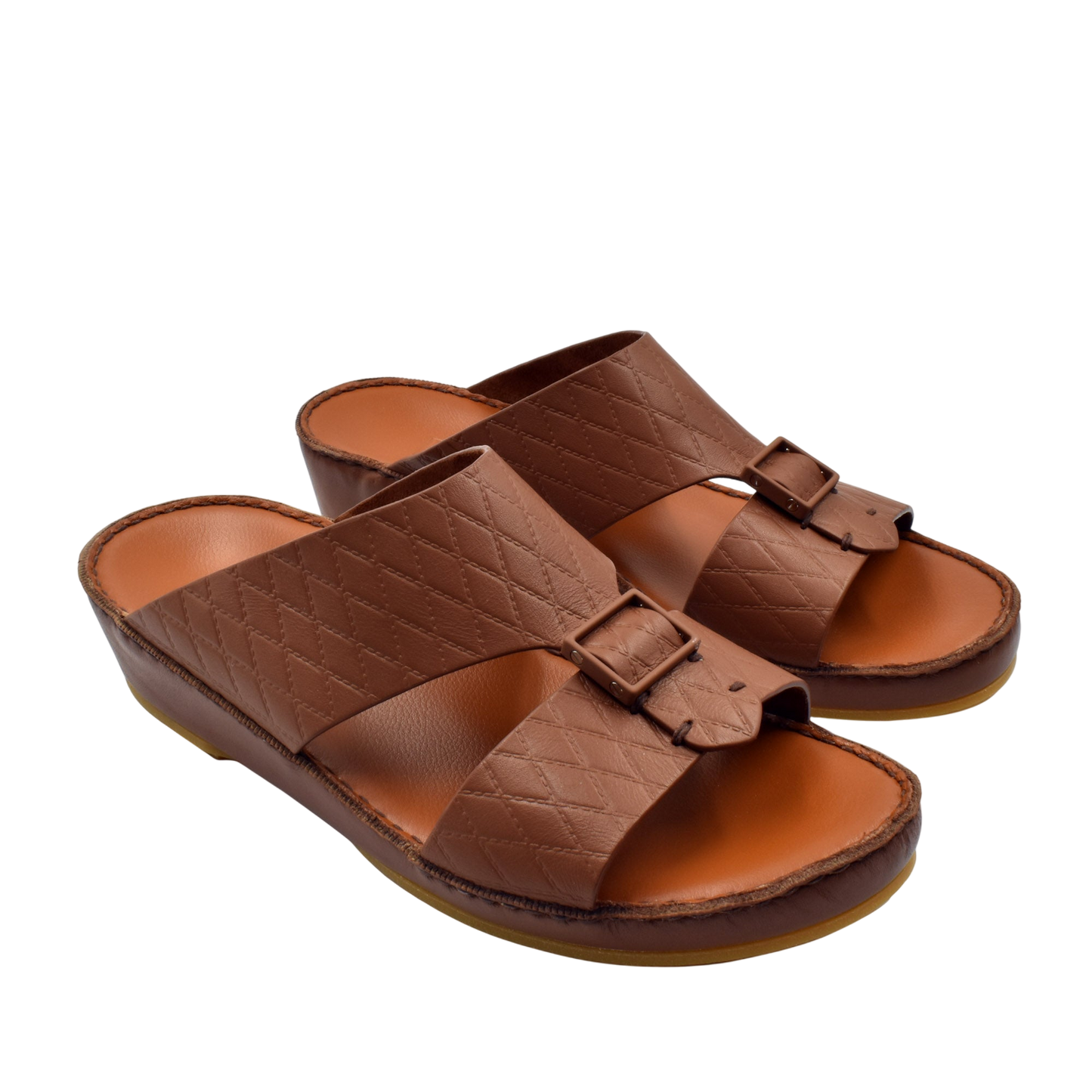 Private Collection luxury leather sandals in brown with quilted straps and buckle detail