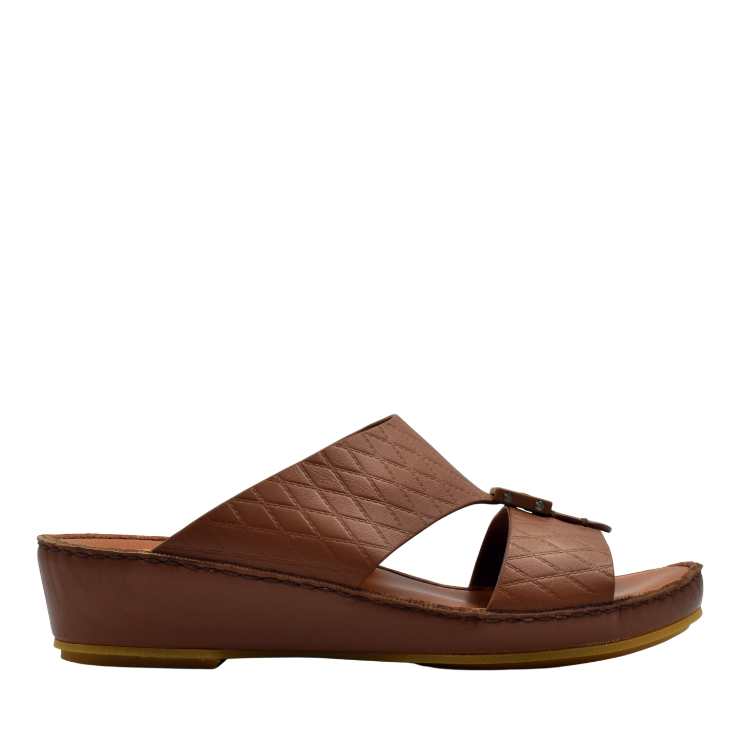 Brown luxury leather sandals with quilted design and low wedge heel from Private Collection