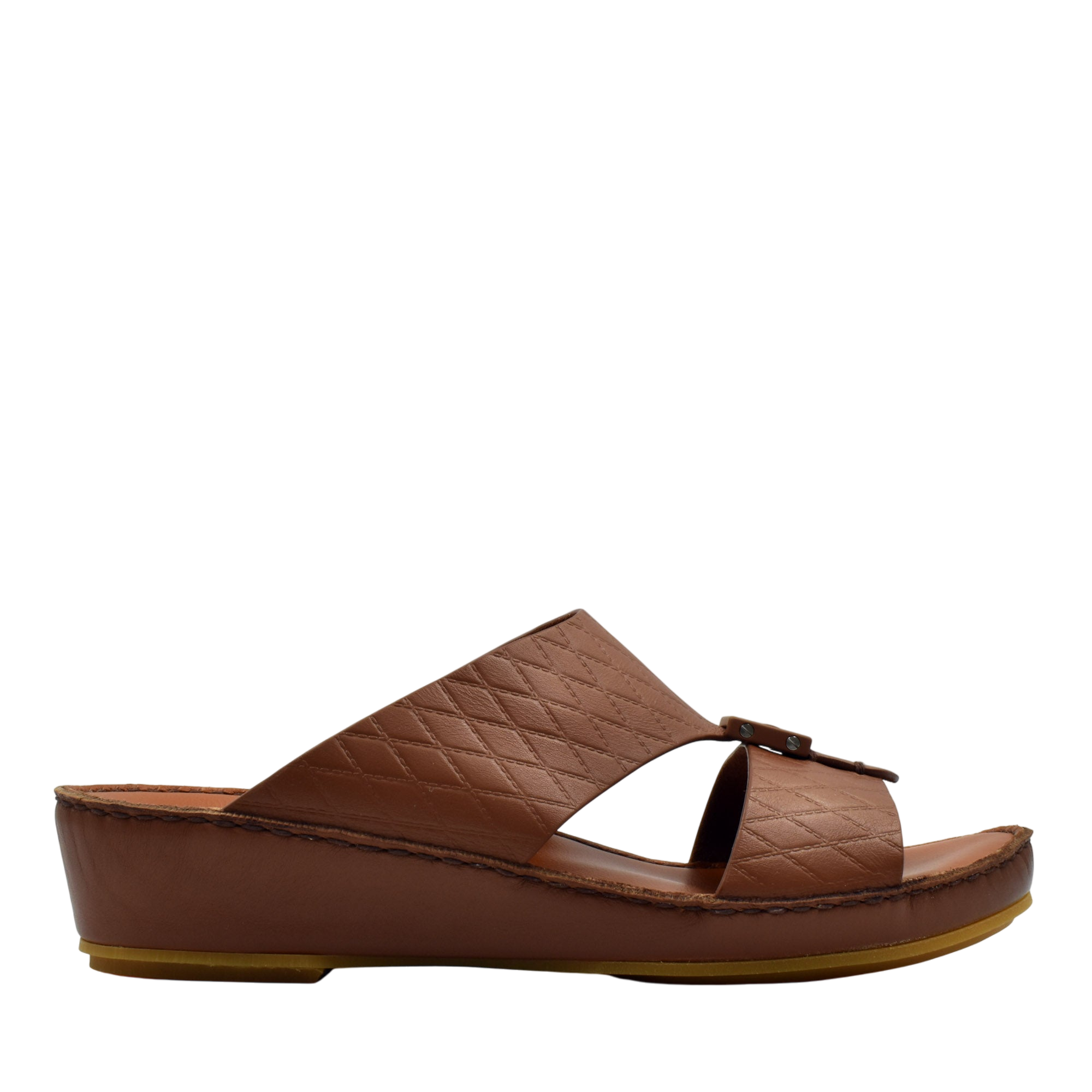 Brown luxury leather sandals with quilted design and low wedge heel from Private Collection