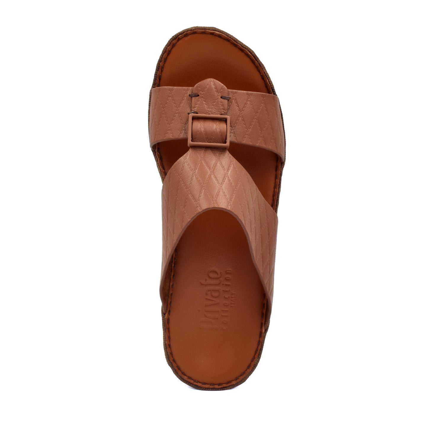 Private Collection luxury leather sandals in brown with quilted straps and adjustable buckle