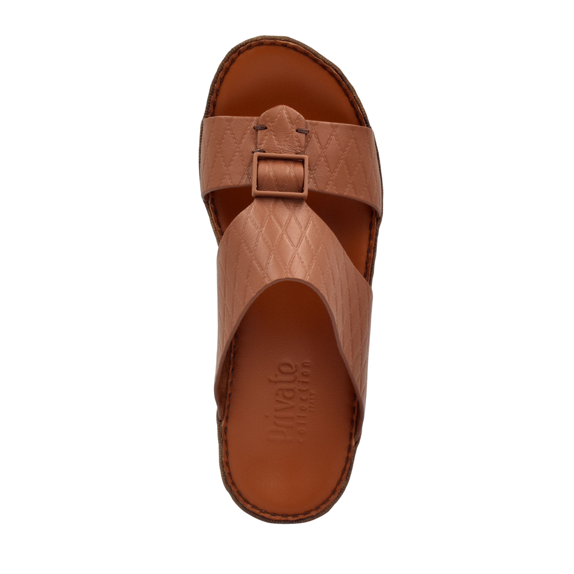 Private Collection luxury leather sandals in brown with quilted straps and adjustable buckle