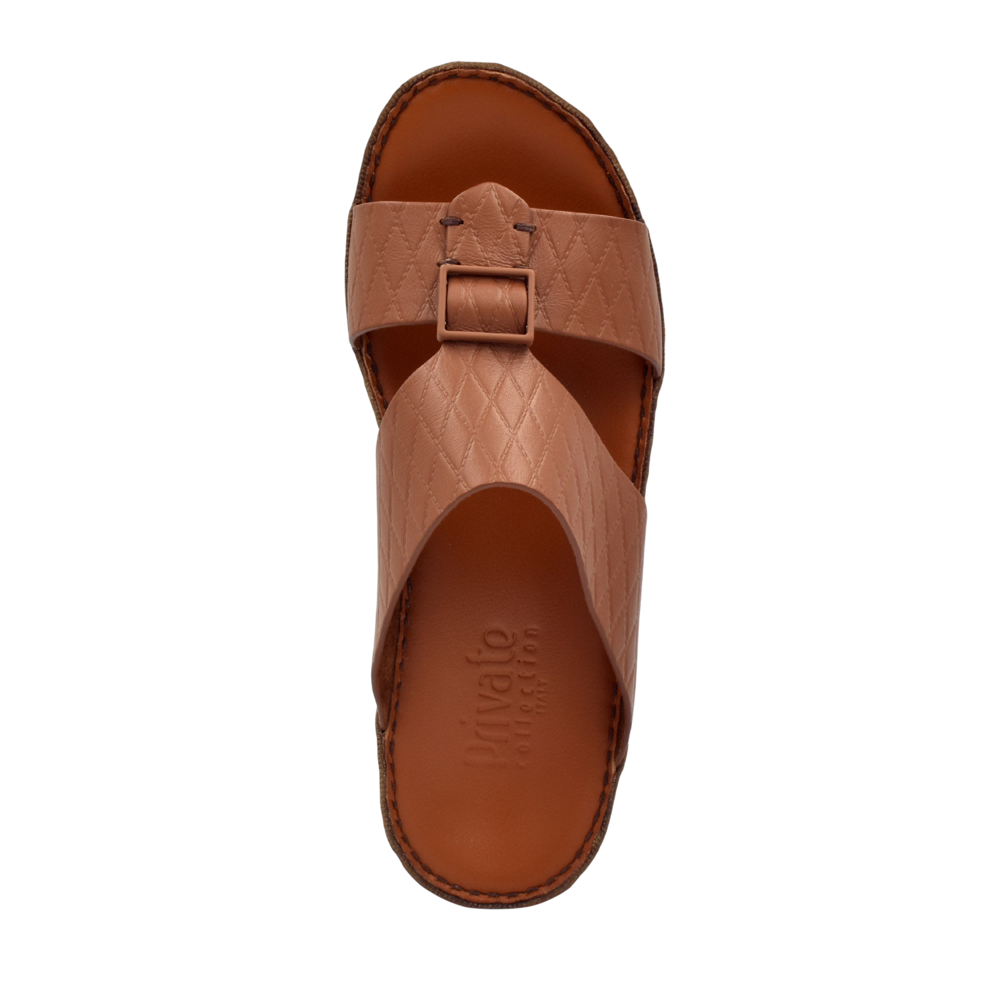 Private Collection luxury leather sandals in brown with quilted straps and adjustable buckle