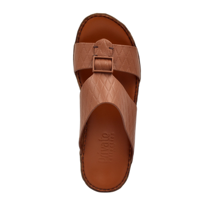 Private Collection luxury leather sandals in brown with quilted straps and adjustable buckle