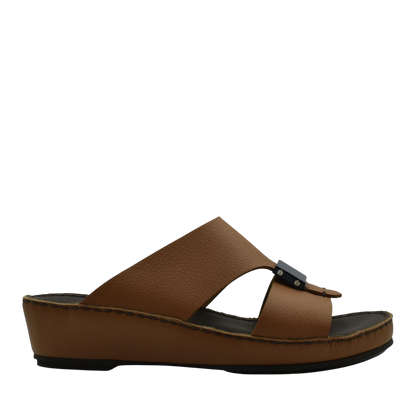 Brown luxury leather sandals with cushioned sole and slip-on design from private collection