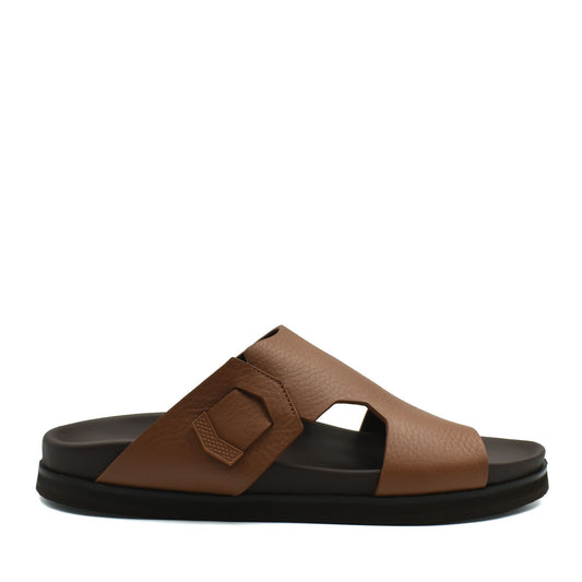 Brown luxury leather sandals with black sole and wide straps from private collection