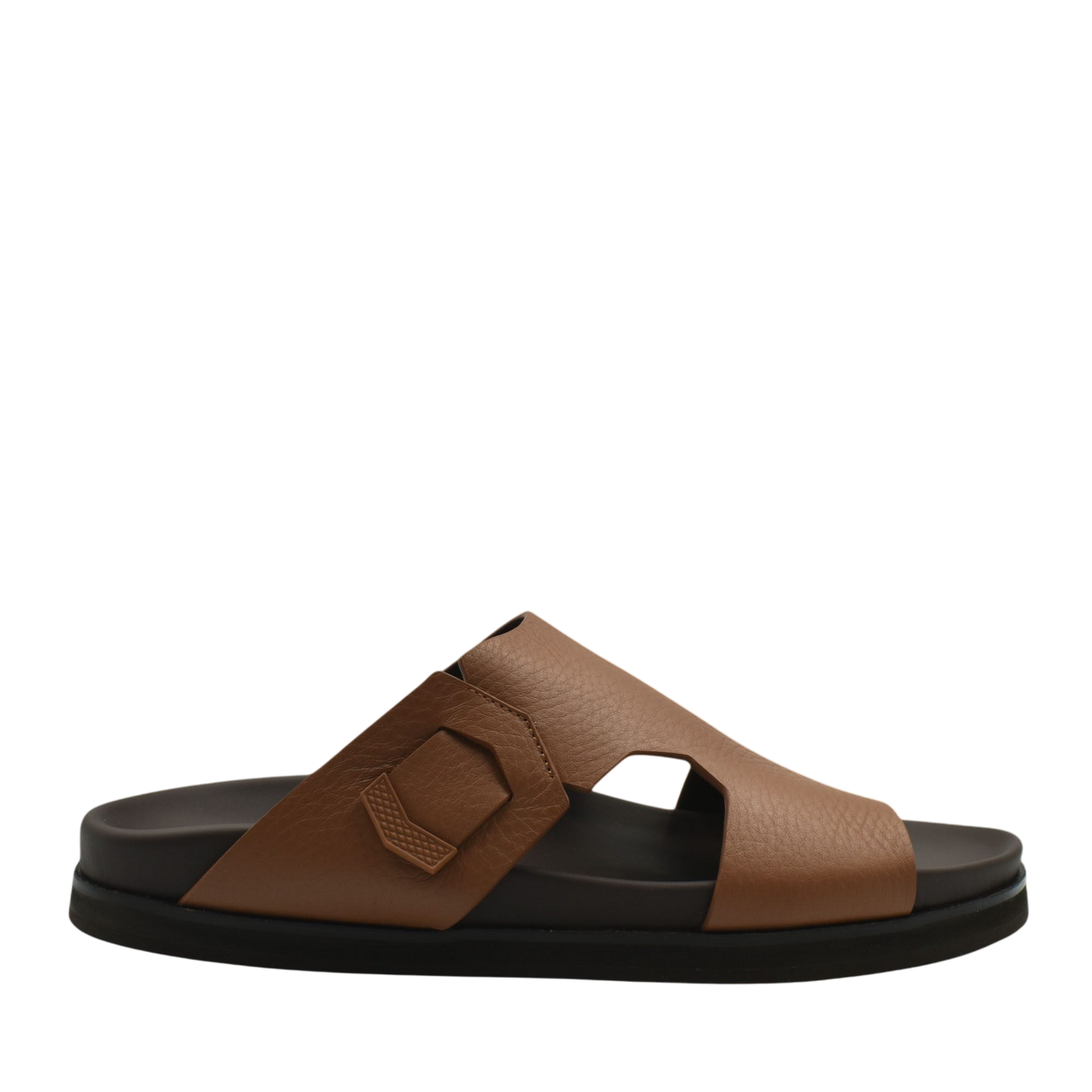 Brown luxury leather sandals with black sole and wide straps from private collection