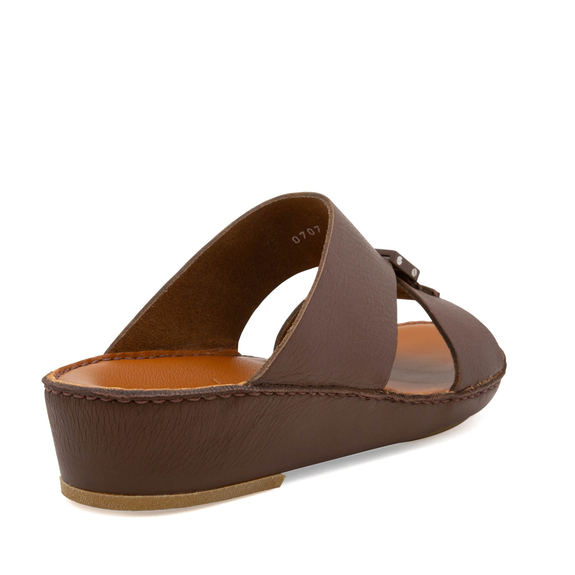 Private Collection brown luxury leather sandals with cushioned sole and adjustable strap detail