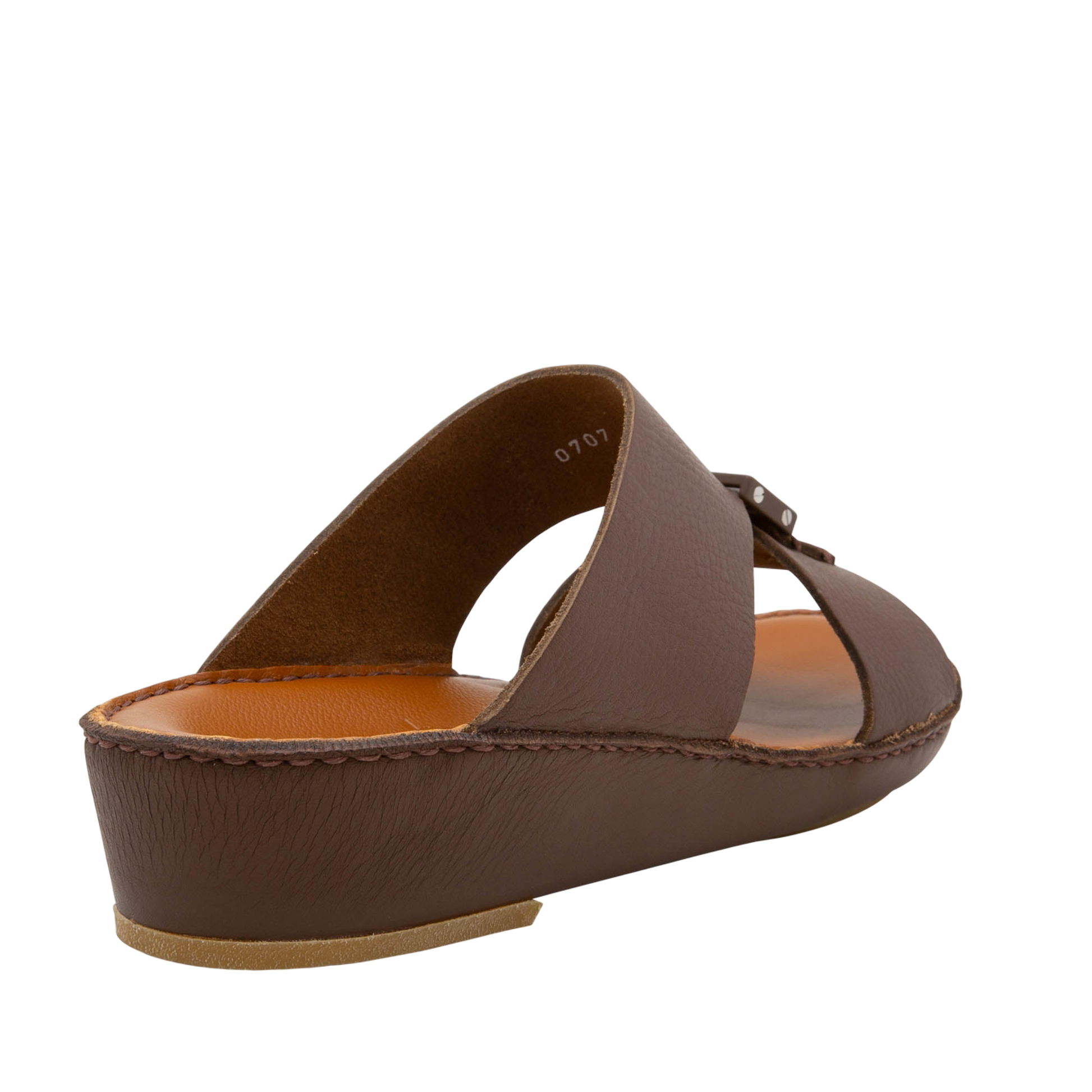 Private Collection brown luxury leather sandals with cushioned sole and adjustable strap detail