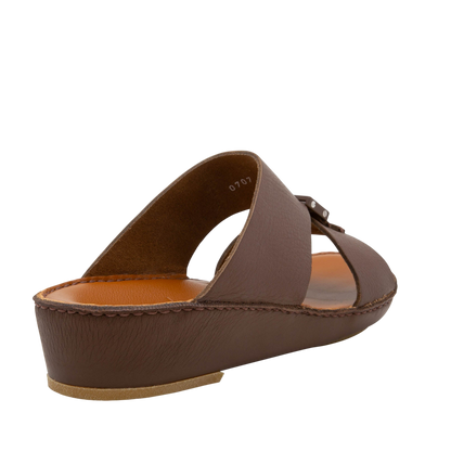 Private Collection brown luxury leather sandals with cushioned sole and adjustable strap detail