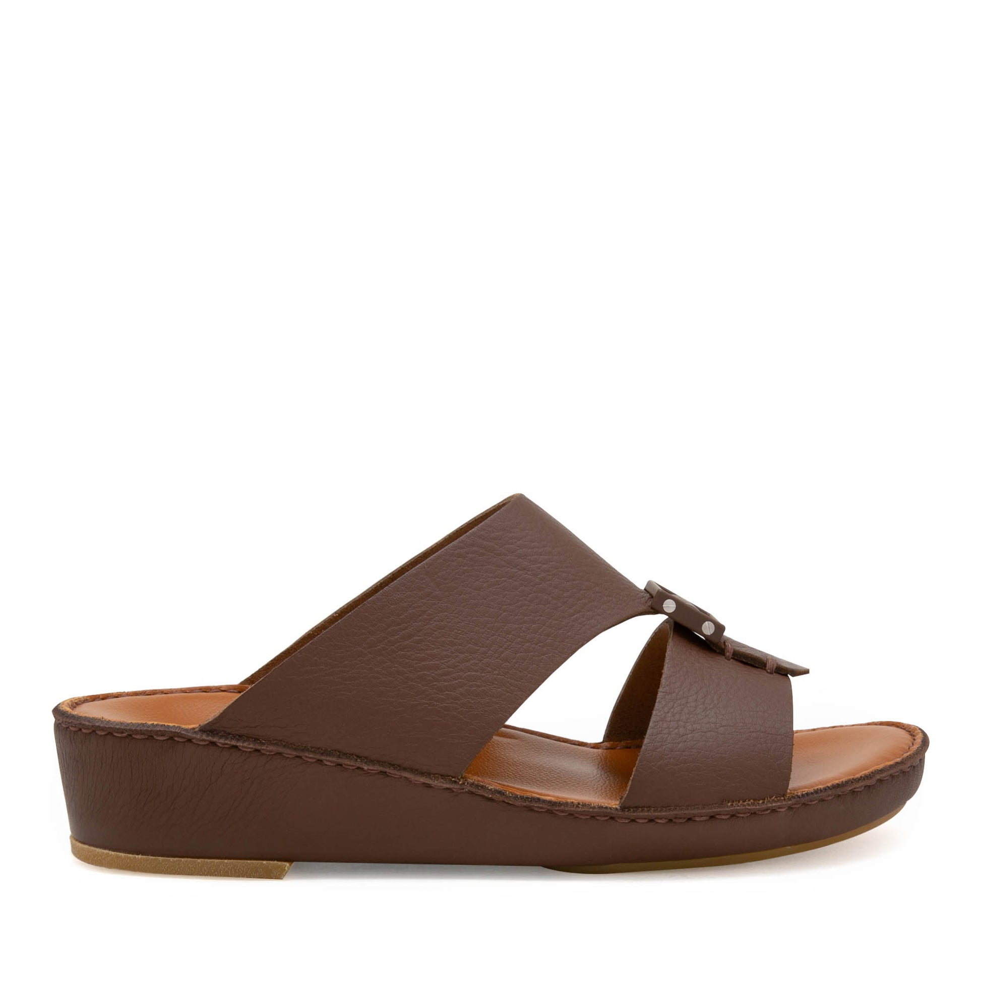 Private Collection brown luxury leather sandals with cushioned footbed and low wedge heel