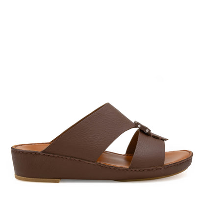 Private Collection brown luxury leather sandals with cushioned footbed and low wedge heel