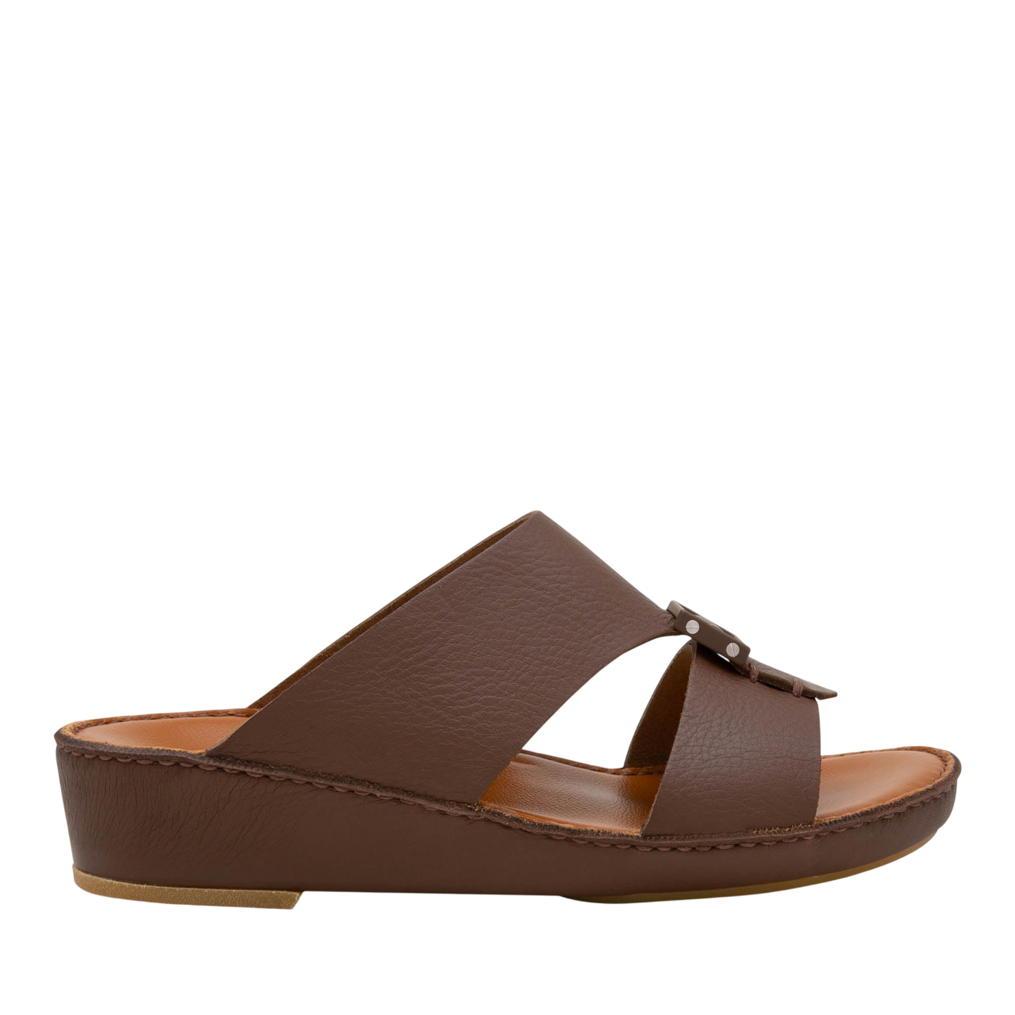 Private Collection brown luxury leather sandals with cushioned footbed and low wedge heel