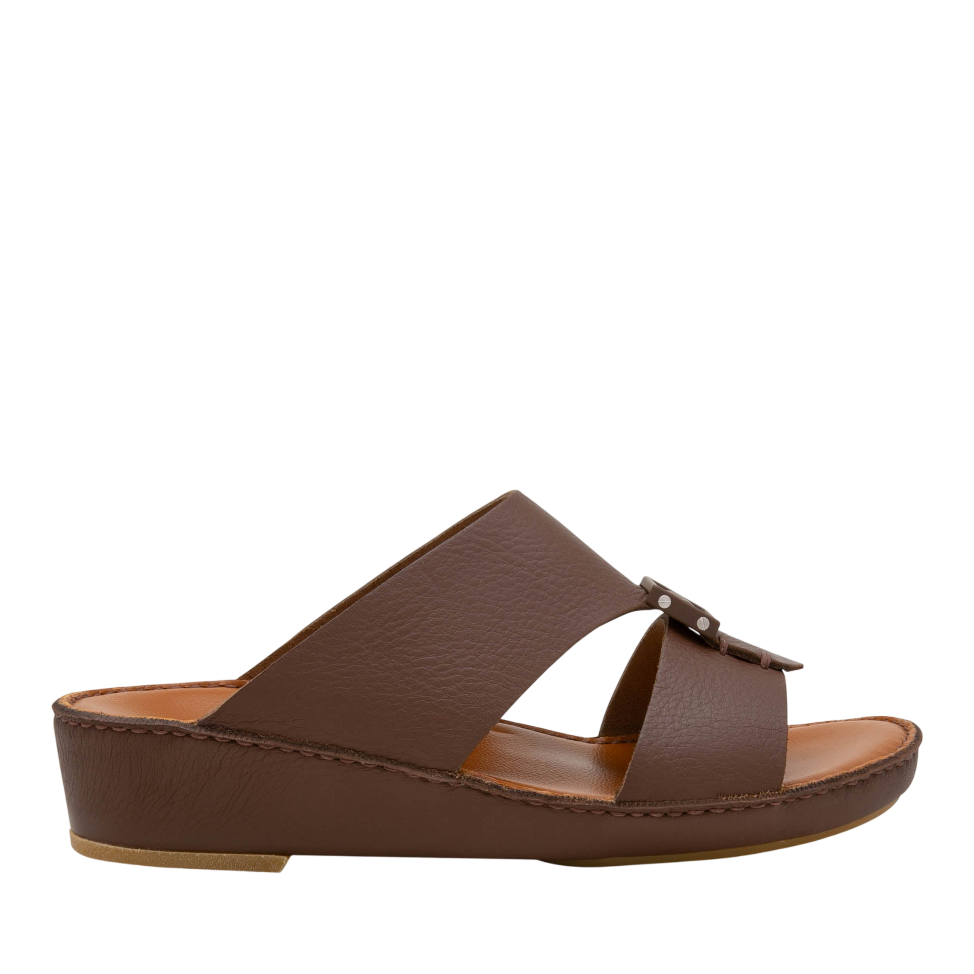 Private Collection brown luxury leather sandals with cushioned footbed and low wedge heel
