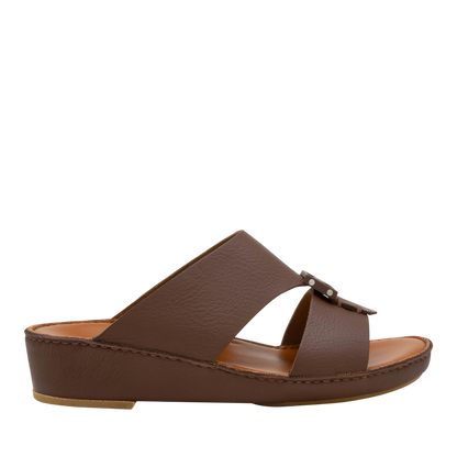 Private Collection brown luxury leather sandals with cushioned footbed and low wedge heel