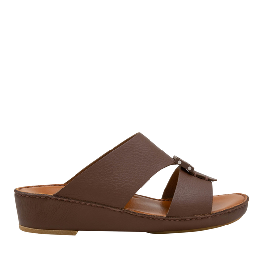 Private Collection brown luxury leather sandals with cushioned footbed and low wedge heel