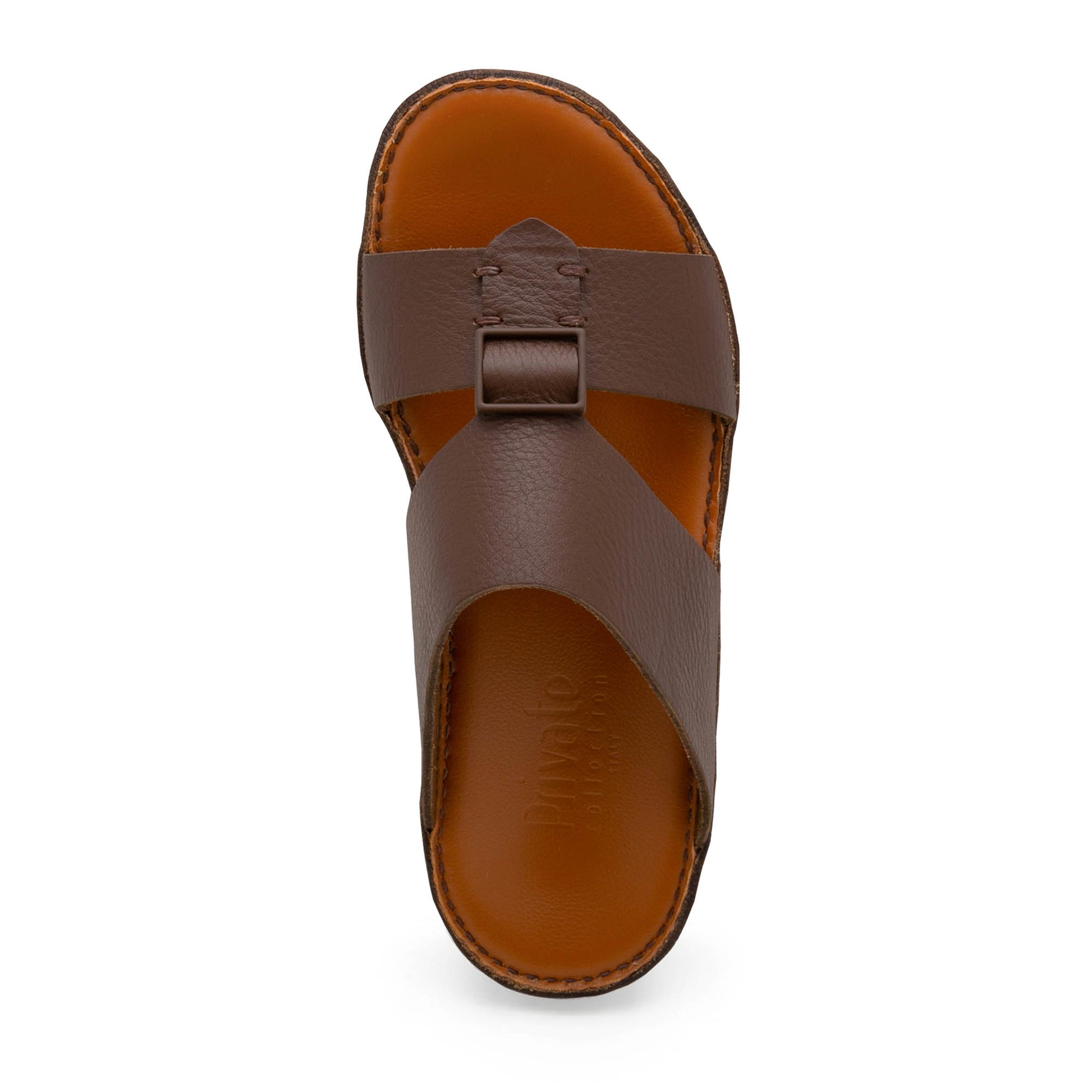 Private Collection brown luxury leather sandals with buckle detail and cushioned sole for comfort