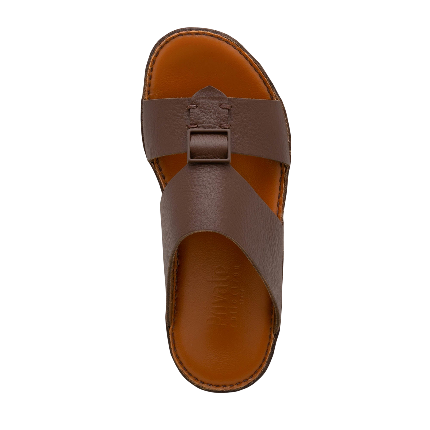 Private Collection brown luxury leather sandals with buckle detail and cushioned sole for comfort