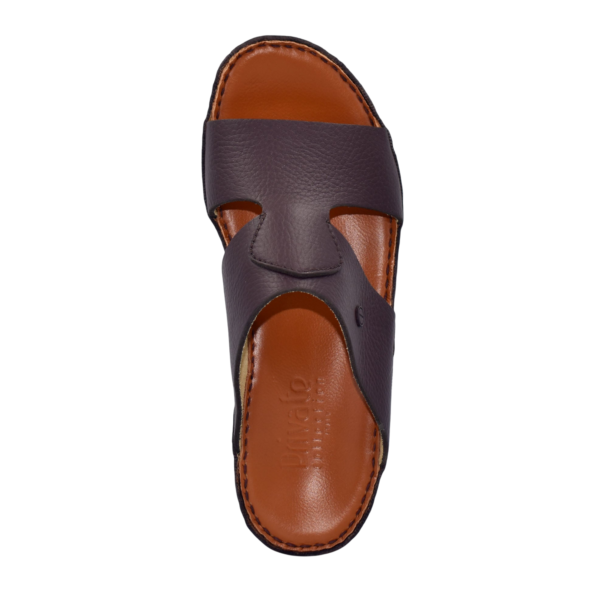 Private Collection luxury leather sandals in brown with open toe and cushioned footbed