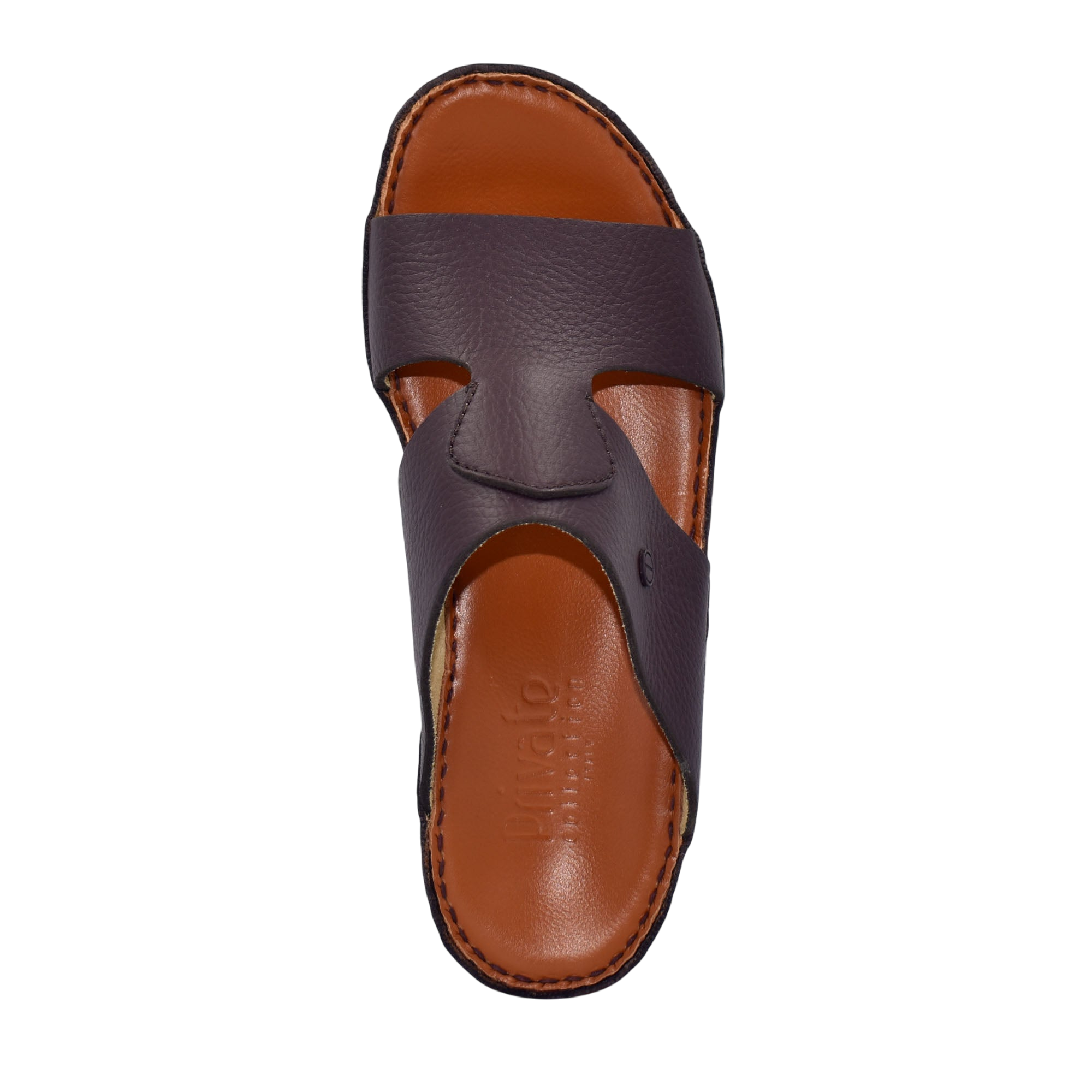 Private Collection luxury leather sandals in brown with open toe and cushioned footbed