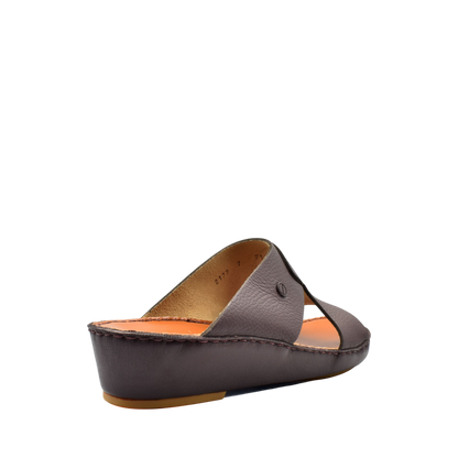 Brown luxury leather sandals with cushioned wedge sole and open toe design from Private Collection