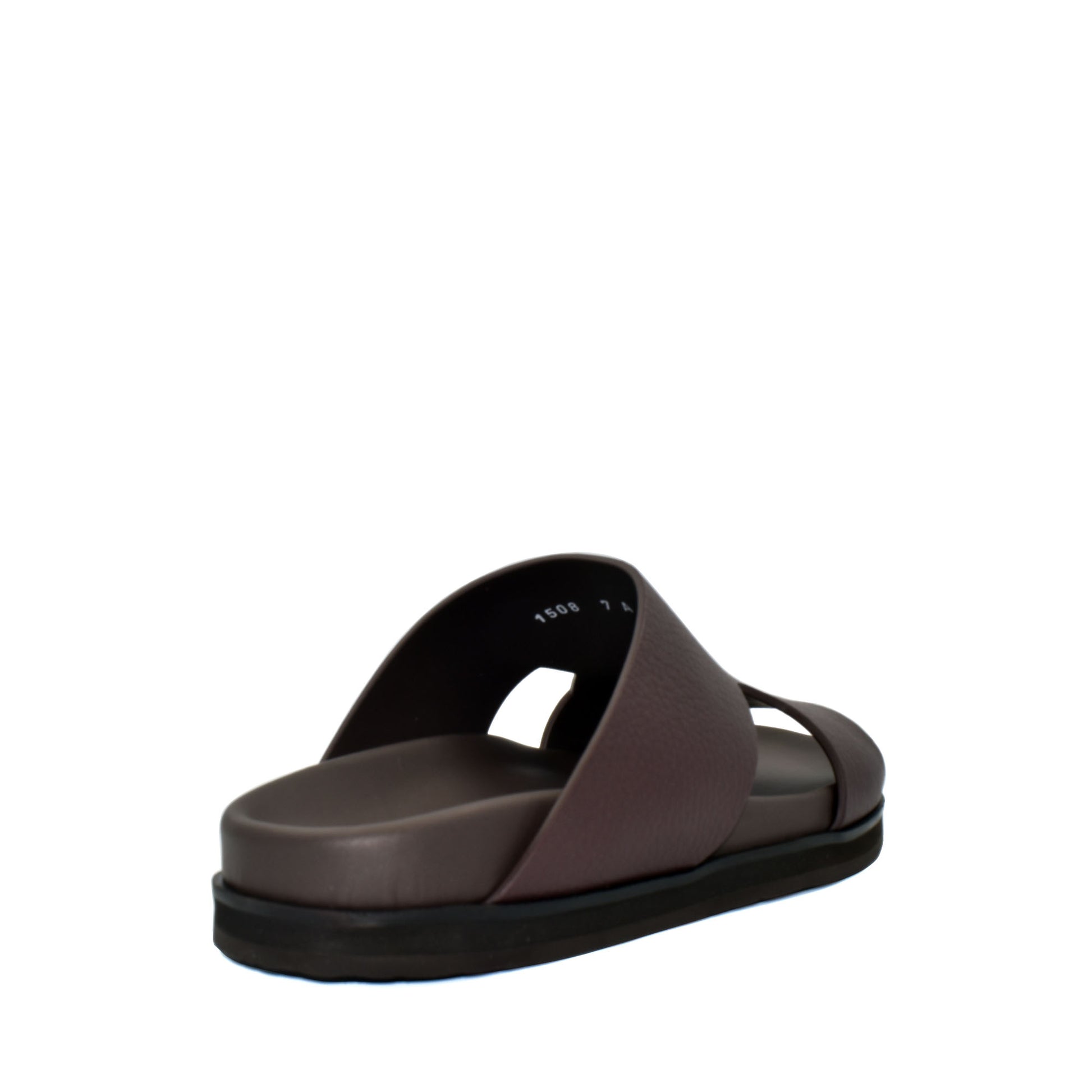 Brown luxury leather sandals slide with cushioned sole and open toe design from private collection