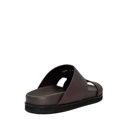 Brown luxury leather sandals slide with cushioned sole and open toe design from private collection
