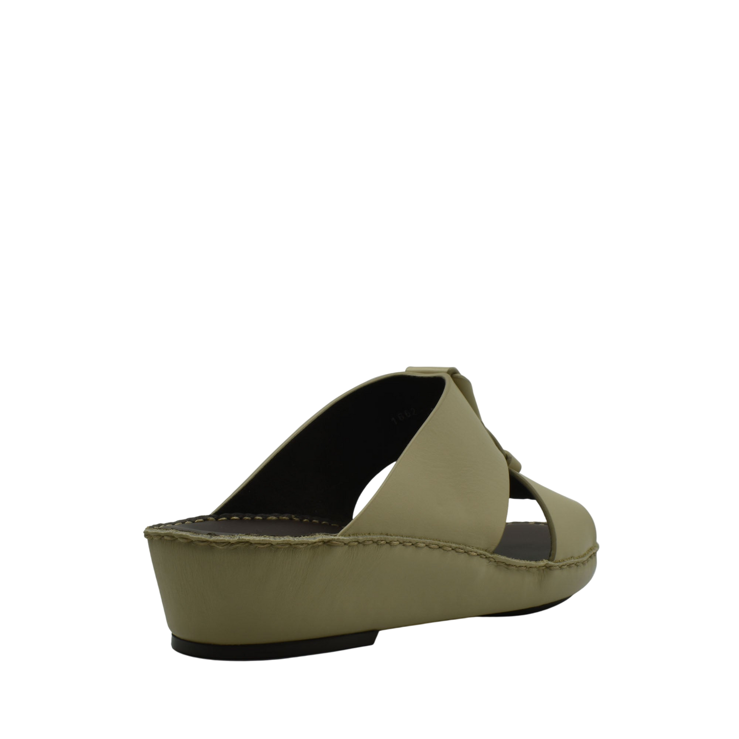 Beige luxury leather sandals slip-on with open toe and low wedge heel from private collection