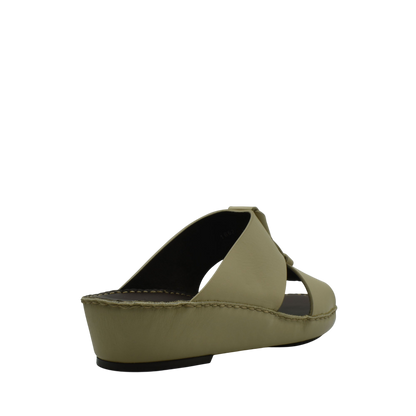 Beige luxury leather sandals slip-on with open toe and low wedge heel from private collection