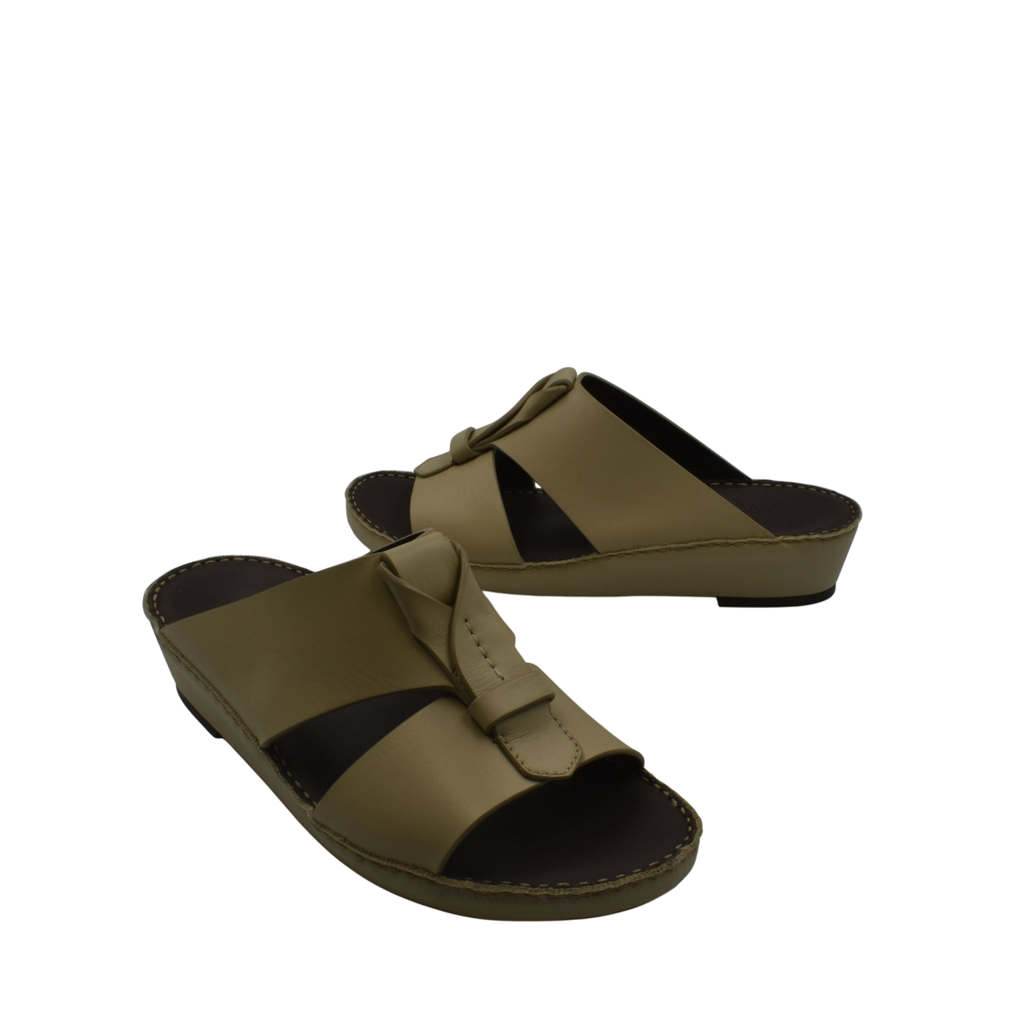 Brown luxury leather sandals with open toe and stitched sole from Private Collection