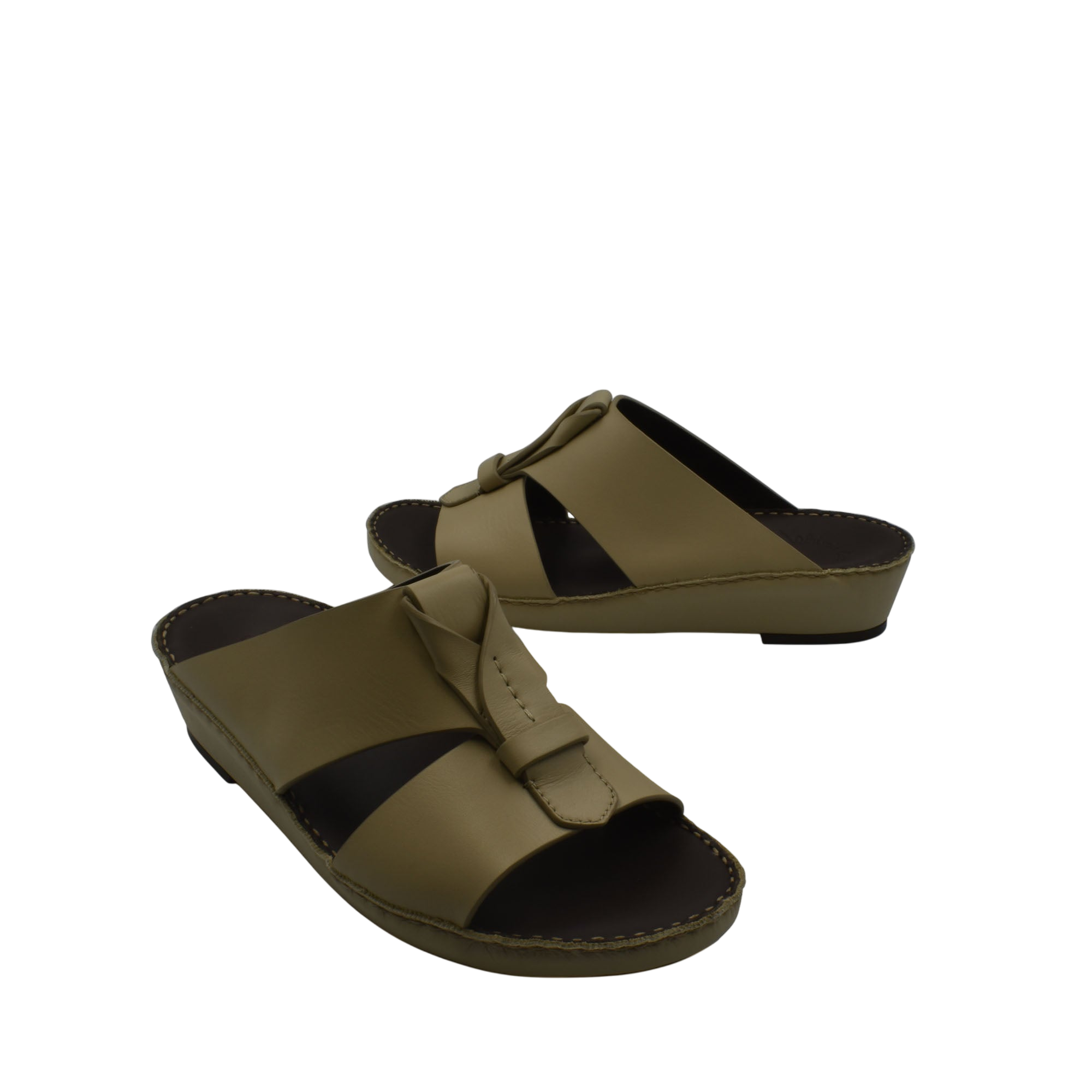 Brown luxury leather sandals with open toe and stitched sole from Private Collection