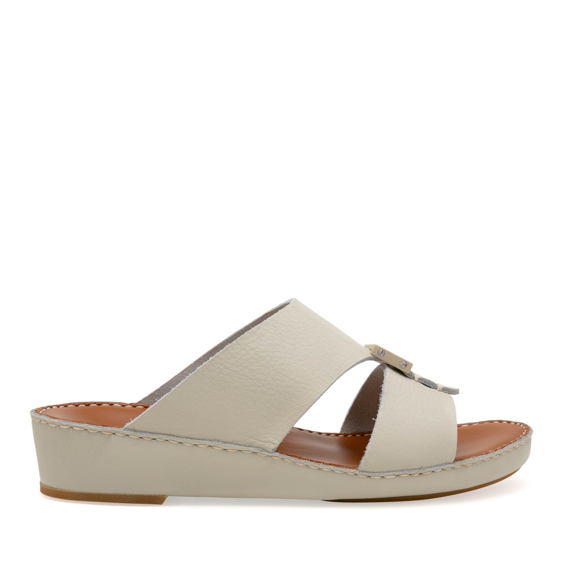 Private Collection luxury leather sandals in beige with cushioned sole and slip-on design