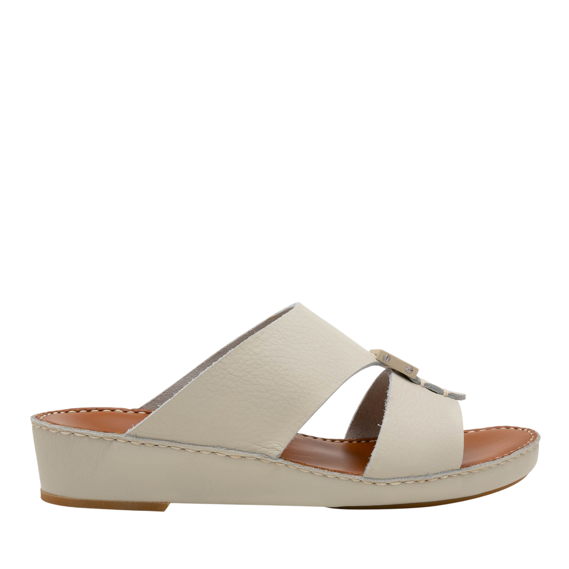 Private Collection luxury leather sandals in beige with cushioned sole and slip-on design