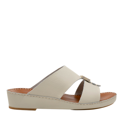Private Collection luxury leather sandals in beige with cushioned sole and slip-on design