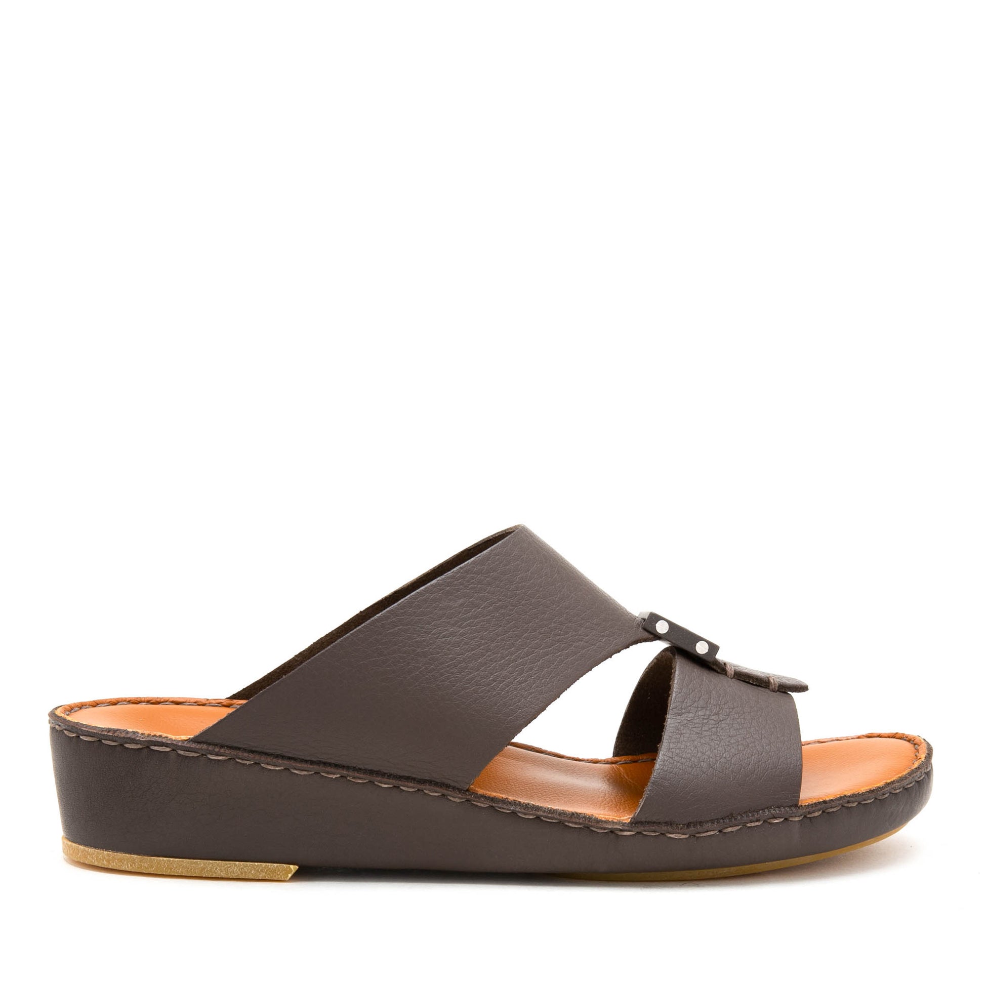 Private Collection brown luxury leather sandals with cushioned sole and slip-on design