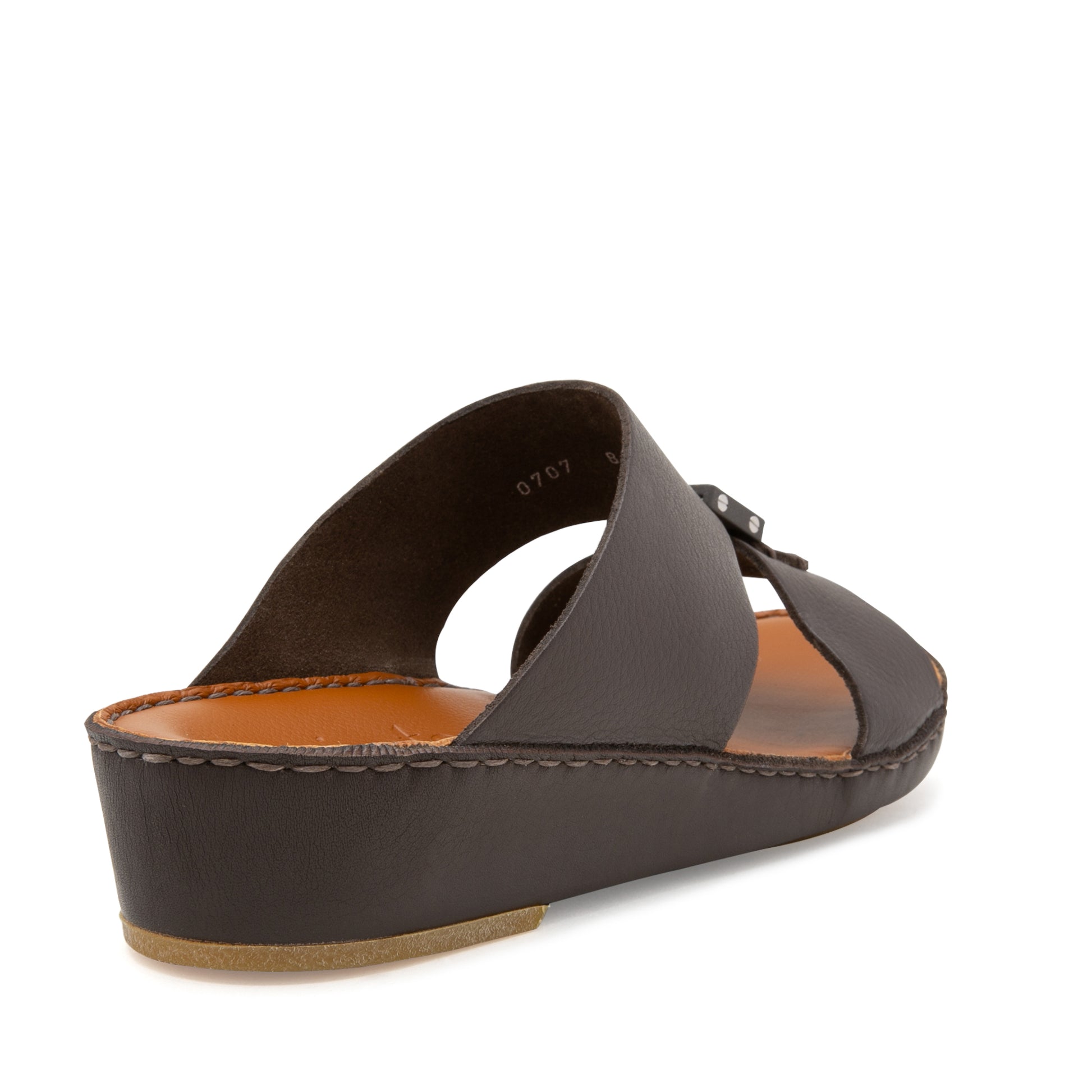 Private Collection luxury leather sandals in dark brown with cushioned sole and open toe design