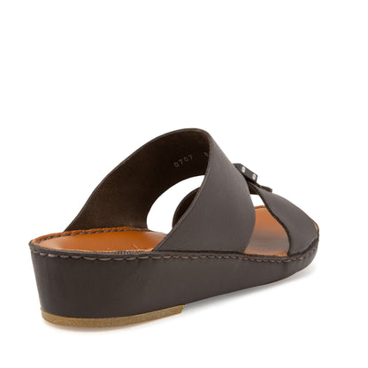 Private Collection luxury leather sandals in dark brown with cushioned sole and open toe design