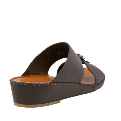 Private Collection luxury leather sandals in dark brown with cushioned sole and open toe design