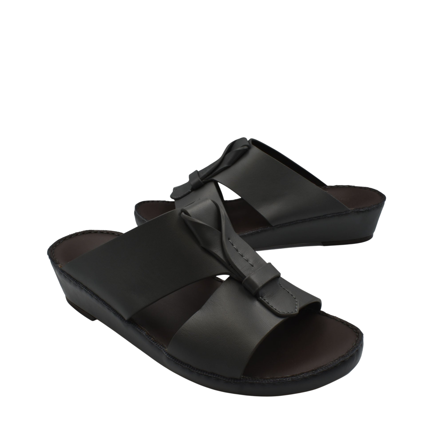 Black luxury leather sandals with open toe and adjustable strap design for comfortable wear