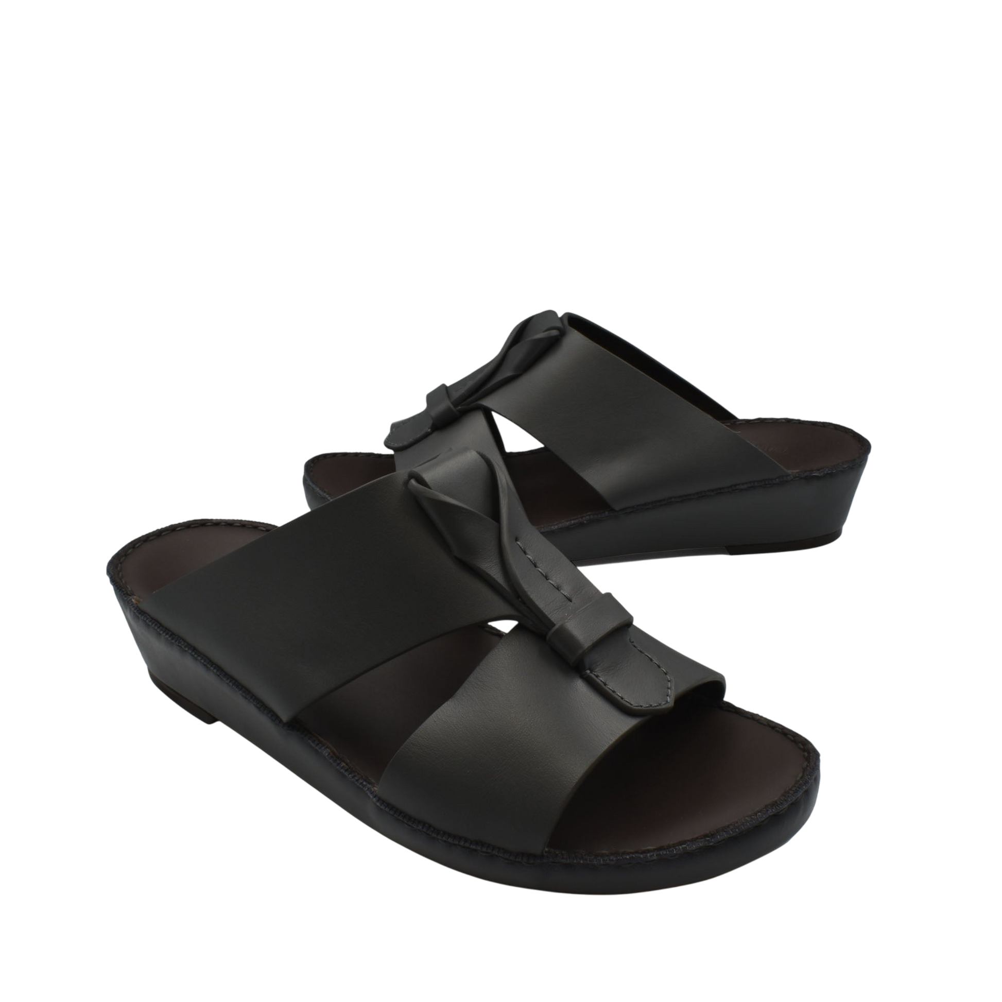 Black luxury leather sandals with open toe and adjustable strap design for comfortable wear